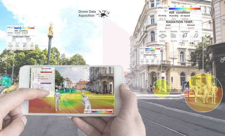 Mock-Up mit Infoskalen zur Themperaturskala einzelner Objekte des Smartcitysensing Projektes