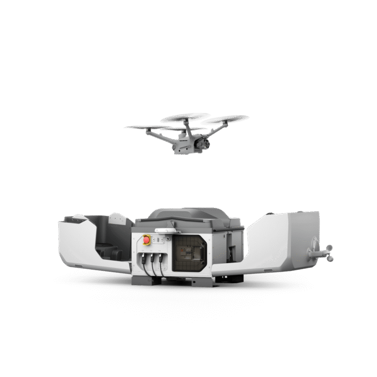 DJI Dock 3 Fixstation und Drohne DJI M4D im Landeanflug